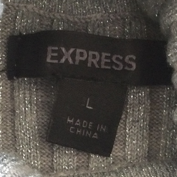 Express Womens Rib Knit Sparkle Gray Turtleneck Sweater - Picture 3 of 10